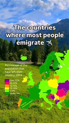 This map shows the percentage of the population that have moved from their country. #europe #maps | Paul Imanuelsen