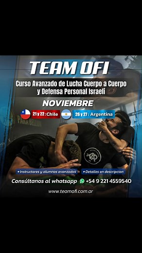 Curso Avanzado de Lucha Cuerpo a Cuerpo, Defensa Personal de Terceros y CQB ¡con certificación Universitaria! • Entrenamiento avanzado en combate, defensa de terceros y Close Quarters Battle (CQB). • Instructor de Máximo Nivel: Directamente del Instructor Principal de las I.D.F. , Líder de la Federación Internacional de KAPAP , y Pionero del Krav Maga en la Fuerza Aérea y Armada Israelí. 🗓️ Fechas de Inmersión Total: 26 y 27 de noviembre de 2025. 📍 Lugar: Instituto Superior de Seguridad Públic