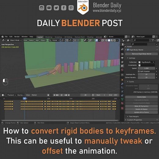 Convert Rigid Bodies to Keyframes in Bleder