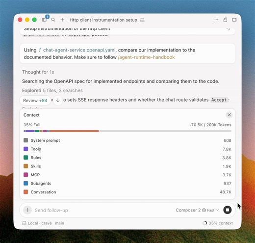 You can now see a breakdown of your agent's context usage in Cursor 3.3.Use these stats to diagnose context issues and improve your setup across rules, skills, MCPs, and subagents.