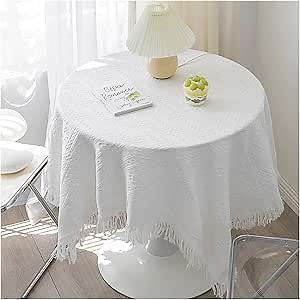 Square Tablecloths for Round Tables, Cotton Linen Table Covers, Furniture Covers, Minimalist Table Cloths for Kitchen & Dining (White Stripe,230cm x 250cm)