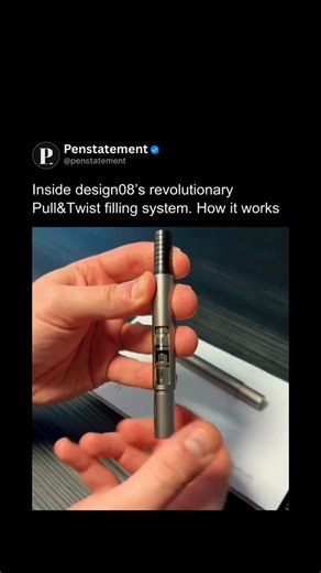 PEN COMMUNITY 🖋 on Instagram: "This filling system was developed by Otto Hutt and it’s called the Pull&Twist mechanism, which operates as a piston filling system with an added safety step. To fill the pen, you first pull the end cap outward, which unlocks the mechanism. You then twist the cap, moving the internal piston and drawing ink into the barrel through the feed. After filling, you push the cap back in, locking the system in place. The idea is straightforward: the piston can only be turne