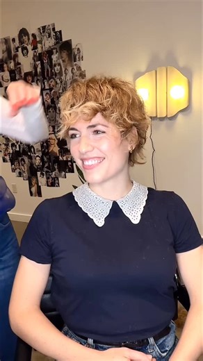 Jayne Matthews on Instagram: "Thickest hair ever. Like maybe three heads of hair on one gorgeous person. It was really cool curly hair, but there was so so so so so so much of it which is great but hard to manage and so we decided to go for a choppy little pixie cut. I carved really deeply with my razor to give lots of flips and kicks and get rid of a ton of weight I’m hoping it will grow out into adorable little petals and tendrils. I used a combination of the hair oil and some hair balm in my