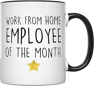 YouNique Designs Work from Home Employee Of The Month Mug, 11 Ounces, Funny Employee Appreciation Coffee Mug, Work From Home Cup (Black Handle)