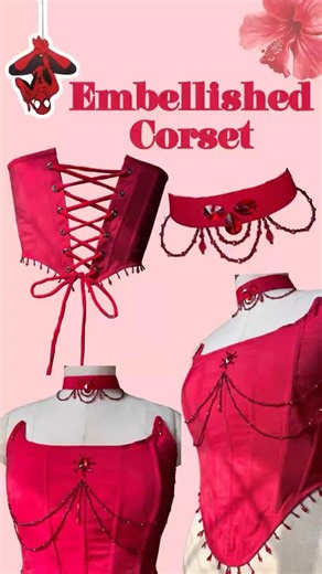 Turning my red dress into an embellished corset #outfitfromscratch #corset #diyfashion