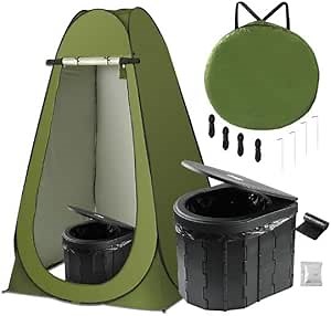 Portable Toilet Kit for Camping, XL Large Pop Up Privacy Tent and Toilet Bags, Washable Outdoor Showers Changing Rooms with Carry Bag （Green）