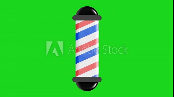 A classic red, white, and blue barber pole rotates in a seamless loop. This 3D animation on a green screen. Stock Video