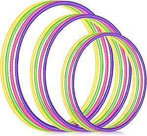 Syhood 12 Pcs Toy Color Hoop Plastic Detachable Adjustable Hoop Light Weight Exercise Fitness Equipment Toy Waist Ring for Adult Party, 3 Sizes(Green, Rose, Yellow, Purple)