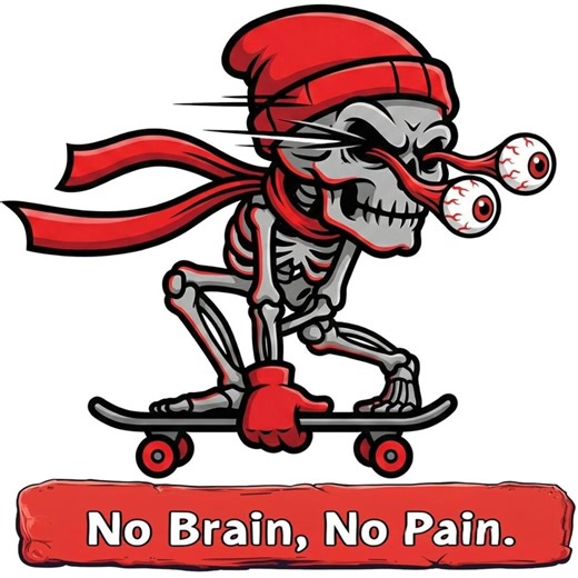 Skeleton Skater Sticker, No Brain No Pain, Waterproof UV DTF Decal - Etsy