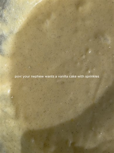 When your nephew wants a vanilla cake with sprinkles, you make him the darn cake! 🧁 Even if its the most disastrous thing you've ever made.. 🤪 Cake Ingredients: 1 1/2 cups flour 1 cup sugar 1 tsp baking powder 1/2 tsp salt 1/2 cup melted butter 2 eggs 1/2 cup 2 tsp vanilla extract (I did 1 vanilla bean seeds and 1 tsp extract) Frosting Ingredients: 1 cup softened butter 3 cups powdered sugar 2 tsp vanilla extract 3 tbsp milk Whisk together the flour, sugar, baking powder, and salt. Add melted 