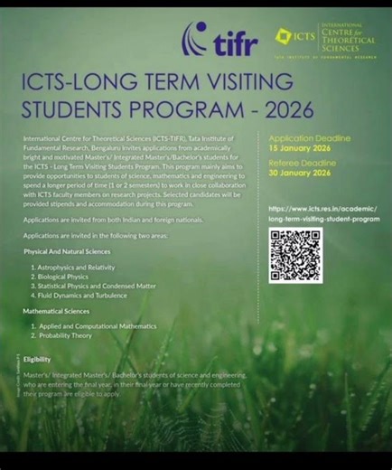 Long term Visiting program @ICTS #engineering #btechjobs #mtech