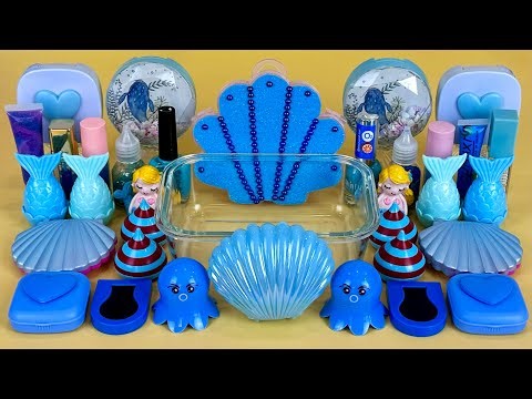 BLUE SLIME. Mixing makeup and glitter into Clear Slime. Satisfying Slime Videos 2160p.