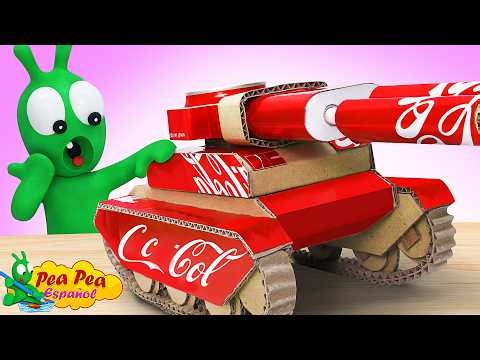 Pea Pea Fabrica un Juguete de Tanque con Material Reciclado - Dibujos Animados para Niños