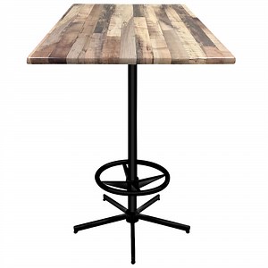 Holland Bar Stool OD21642BWOD36SQRustic 36" Square Rustic Wood Laminate Outdoor / Indoor Bar Height Table with Foot Rest Base