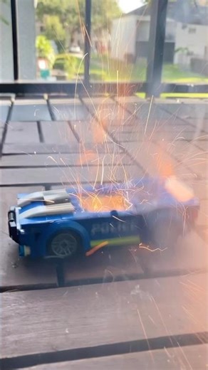 Firecrackers vs. LEGO Police Car! #fireworks #police