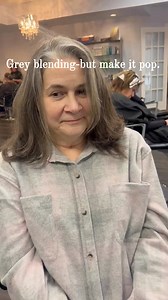 Embracing your natural grey doesn't mean you've given up. Salta gave her client this pretty "money piece" to add a little drama! #greyblending #lapomponnee #pittsburghhaircolor | La Pomponnee Beauty Artisans | Facebook