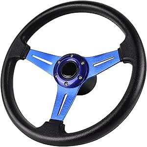 LOSCHEN Boat Steering Wheel Polyurethane Leather with 3/4" Axle Marine Steering Wheel Adapter for Marine Boats,Vessels,Yachts,Pontoons Boat-Blue