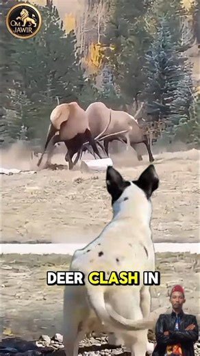 Two Deer with Large Antlers Clash! A Confused Dog Starts Barking | An Unexpected Tense Moment
