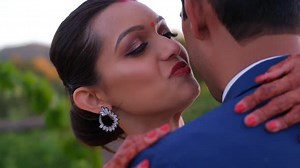 Indian Bride Sweetly Kiss Her Groom On Wedding Day. Close-up Shot