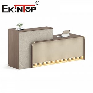 [Hot Item] Ekintop Office Counter Reception Desk Grey Marble Reception Table