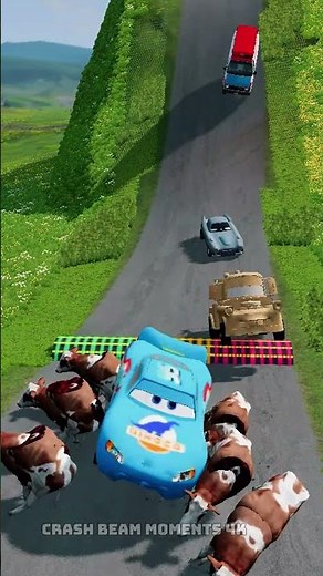 Cartoon Car vs Speed Bumps & Cow | Funny Car Challenge | BeamNG Drive