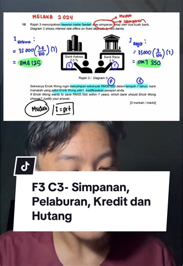 F3 C3: Simpanan, Pelaburan, Kredit dan Hutang My fav chapter back in F3 🫠 Kalau nak join my online tuition form F2/F3, tekan link dekat bio & cari registeration for okie! #spm #math #studytok #stem #batch09