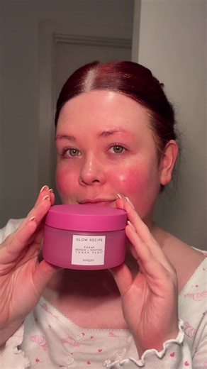 Testing the new @Glow Recipe pdrn repair pads on my sensitive skin 🍬 🎀 peep the glow #glowrecipe #pdrn #skincare