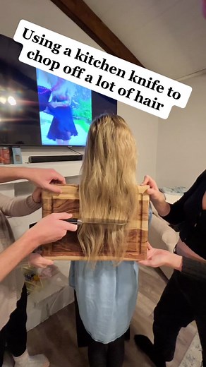 Chopping off @mamatandcharlieb hair with a kitchen knife. Pleasantly uprised at how well it worked #hairtok #haircut #hair #fyp #viral