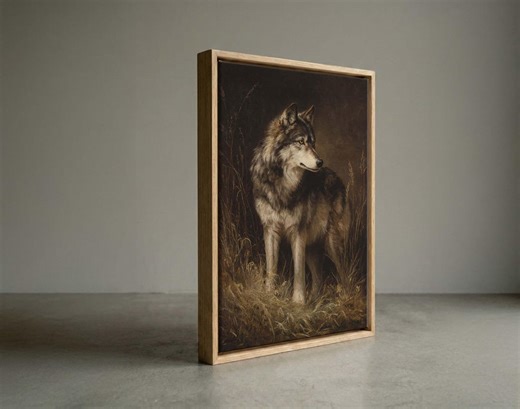 Timber Wolf Portrait Canvas Print, Dark Background Wildlife Art, Cabin Decoration - Etsy