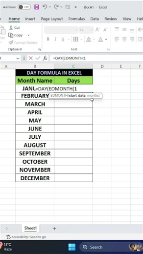 Find total days in month like January 31 Feburary 28,29 Etc #statisitcs #excel #excelshorts #viral