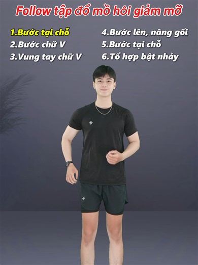 🔥 Follow tập – Đổ mồ hôi, giảm mỡ cực đã! Chỉ với 6 động tác đơn giản, tim đập nhanh và mồ hôi tuôn như tắm 💦 Không cần dụng cụ, bật nhạc lên và tập cùng mình nào! 💪#giamcan #dotmo #taptheduc #cardio #viralvideo