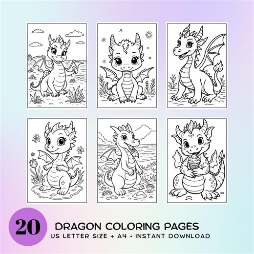 Dragon Coloring Pages for Kids, 20 Printable Fantasy Dragon Coloring Book, Digital Download - Etsy Australia