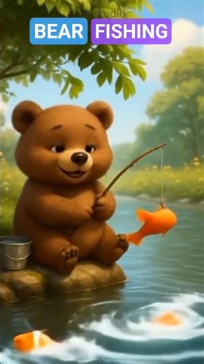 Baby Bear Goes Fishing in the River! 🐻🎣🐟 #trending #bear #fishing #short #shorts