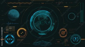 Planet earth. Futuristic user interface with HUD and infographic elements. Virtual technology background. Head-up display template for business, games, motion design, web and app.