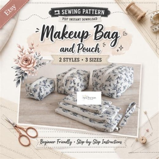 Makeup Bag Sewing Pattern PDF – Cosmetic Pouch Tutorial, DIY Zipper Pouch Pattern, A4 & US Letter Printable, Instant Download - Etsy