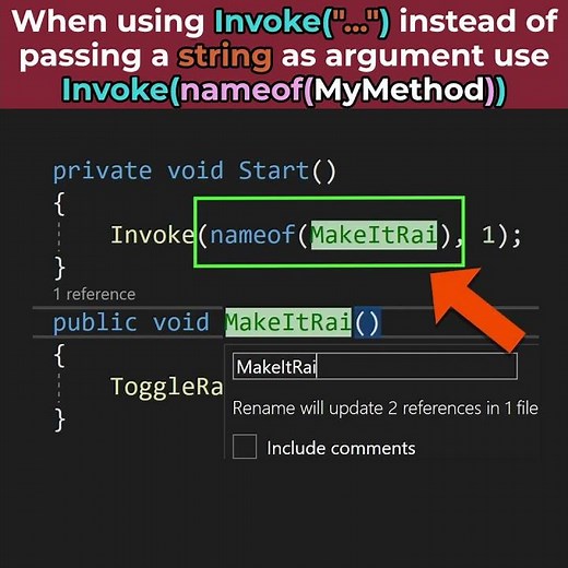 When calling Invoke() in Unity use nameof() expression to avoid bugs 🙂