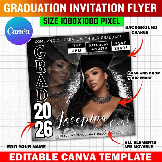 Class of 2026 Graduation Flyer | Customizable DIY Invitation Flyer | Social Media Graduation Invite | Simplistic Modern Design | Grad Flyer - Etsy