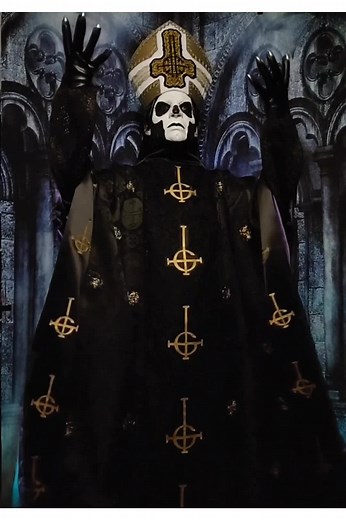 My Papa Emeritus III costume is finally finished! Mitre by Brad Bateman, Mask by Trick or Treat Studios. I handmade everything else. #ghost #namelessghoul #papaemeritusiii @thebandghost