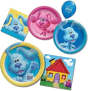 Blues Clues Party Decorations Supplies- Birthday Party Tableware Set for 16 with Paper Plates and Napkins with Blue and Magenta