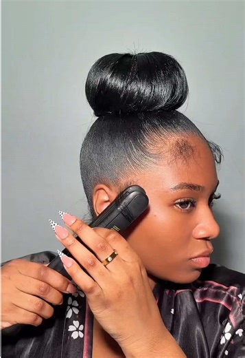 Detailed Ballerina Bun Hairstyle Tutorial| Watch me slay this style #hairtutorial #bunhairstyles #fyppp #hairtok #blackgirlhair