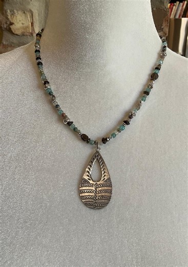Karen Hill Tribe Sterling Silver Pendant Necklace: Apatite & Smokey Quartz - Etsy