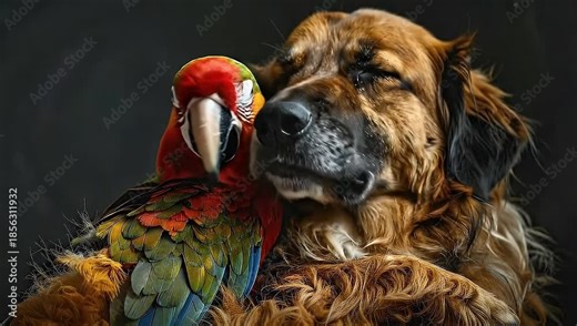A Stunning Bond: The Unlikely Friendship Between a Dog and a Colorful Parrot
