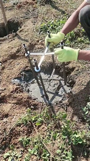 Concrete Pole Anchor Framework Installation in Concrete-Filled Pit