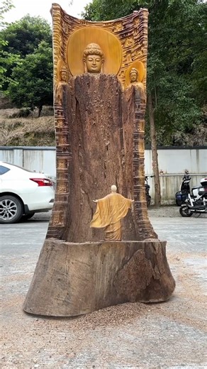 “Sacred Serenity in Wood 🪵”“Divine Buddha Carving 🙏#wood #art #Woods statue#woodworking #vishuart