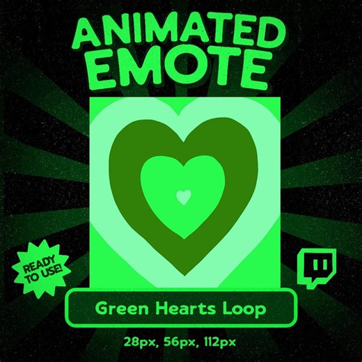 Emote animé boucle coeurs verts kawaii pour Twitch et Discord, emote coeur palpitant mignon, réaction d'amour confortable pour streamers - Etsy France