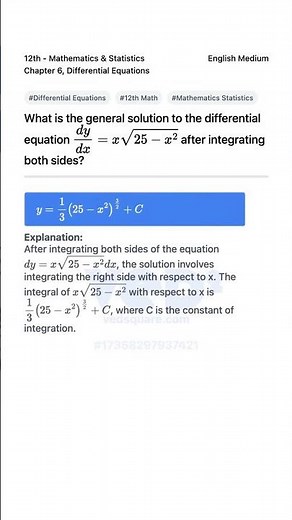 Solve Differential Equation x sqrt25 x2 12th Math