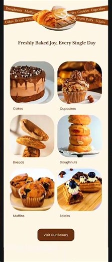 Oria Bakes Here’s the mobile UI design for OriaBakes, warm colors, smooth scrolling, and a cozy