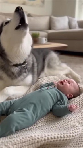 Husky Comforts Crying Baby With Sweet Howl#BabyAndHusky #CuteDuo #HuskyHowl #BabyCrying | Cutest Funnn