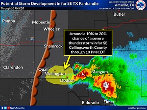 Latest radar update through 10 PM CDT. Still the very small potential of a storm in the far SE portion of Collingsworth county as storms are back building just east of the dryline. As we go past sunset, chances should decrease even further than what is listed. Use caution if traveling in this area. | US National Weather Service Amarillo Texas