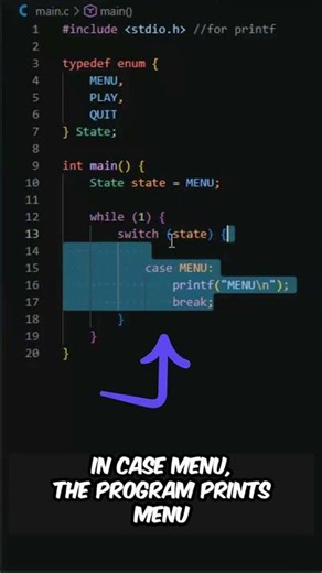 The Simplest Game States in C Explained 🕹️ #shorts #coding